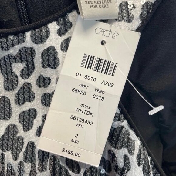 New Cache Leopard Print Sequined Ruched Bodycon Cocktail Dress Black Gray Size 2 - Picture 7 of 9